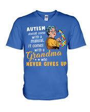 Load image into Gallery viewer, Autism Comes With A Grandma Who Never Gives Up Guys V-Neck