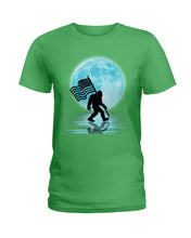 Load image into Gallery viewer, Bigfoot  Moon American Flag Custom Design For Bigfoot Lovers Ladies Tee
