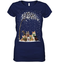 Load image into Gallery viewer, Cats Winter Tree Snowy Gifts Idea Ladies V-Neck
