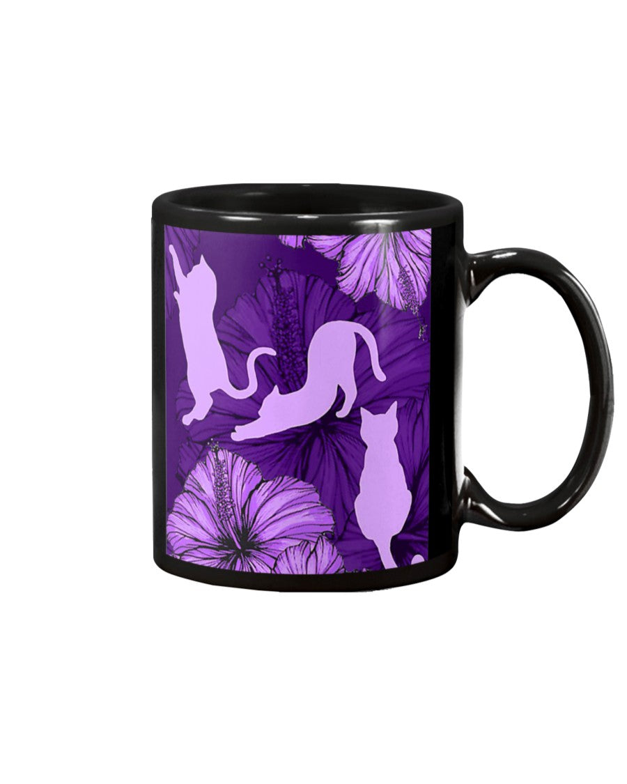 Cat With Purple Hibiscus For Cat Lovers Mug