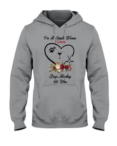 A Simple Woman Loves Dog Hockey And Wine Custom Design Hoodie