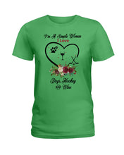 Load image into Gallery viewer, A Simple Woman Loves Dog Hockey And Wine Custom Design Ladies Tee
