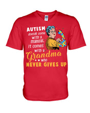 Load image into Gallery viewer, Autism Comes With A Grandma Who Never Gives Up Guys V-Neck
