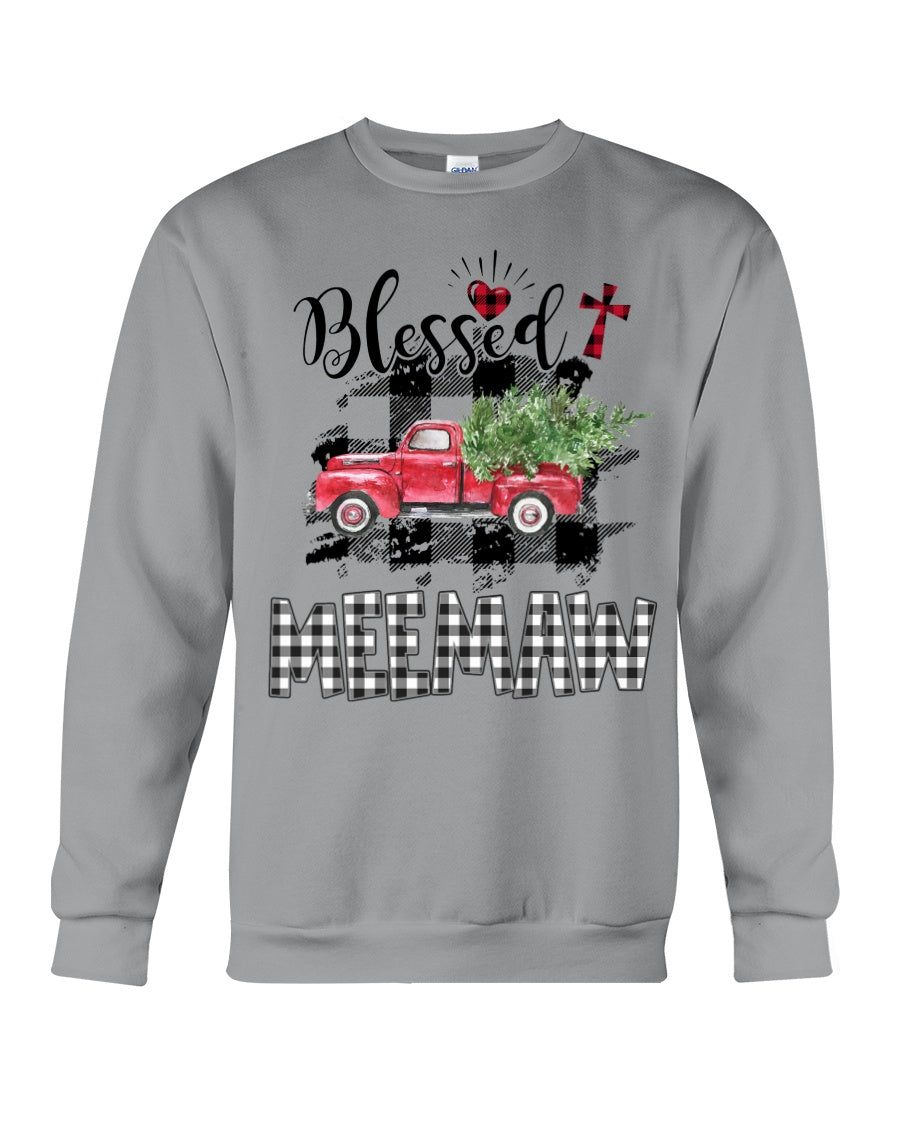 Blessed Meemaw Black And White Plaid Driving Car Custom Design Gifts Sweatshirt