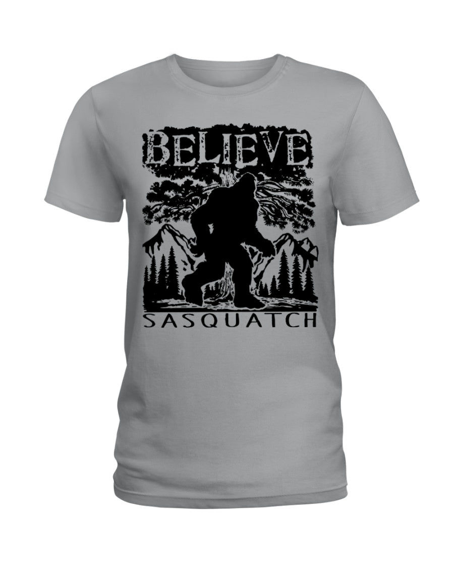 Bigfoot Believe Sasquatch Custom Design For Friends Ladies Tee