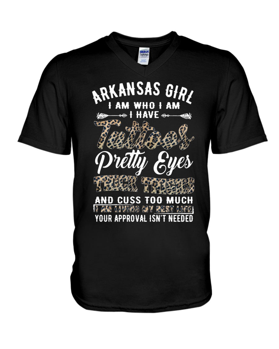 Arkansas Girl Have Tattoos Pretty Eyes Gifts For Arkansas Girls Guys V-Neck