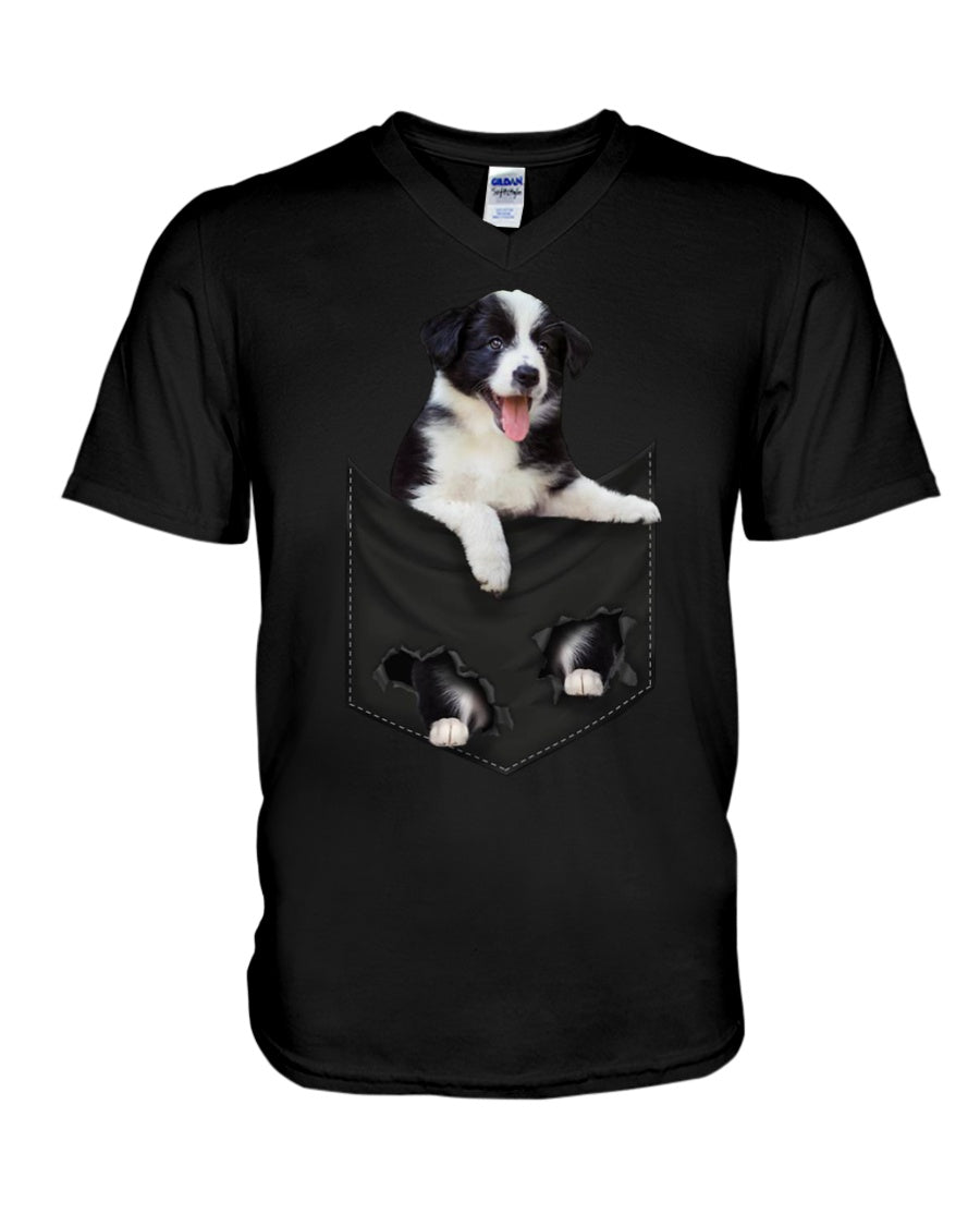Border Collie In Pocket Personalized Name Gifts For Dog Lovers Guys V-Neck