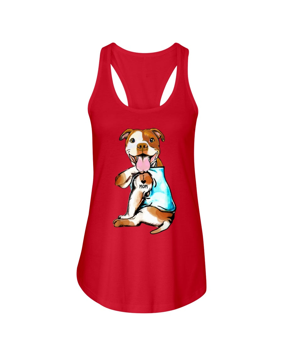 Bull I Love Mom Custom Design Gifts For Dog Lovers Ladies Flowy Tank