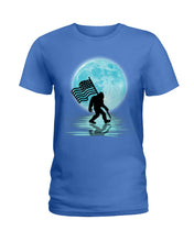 Load image into Gallery viewer, Bigfoot  Moon American Flag Custom Design For Bigfoot Lovers Ladies Tee
