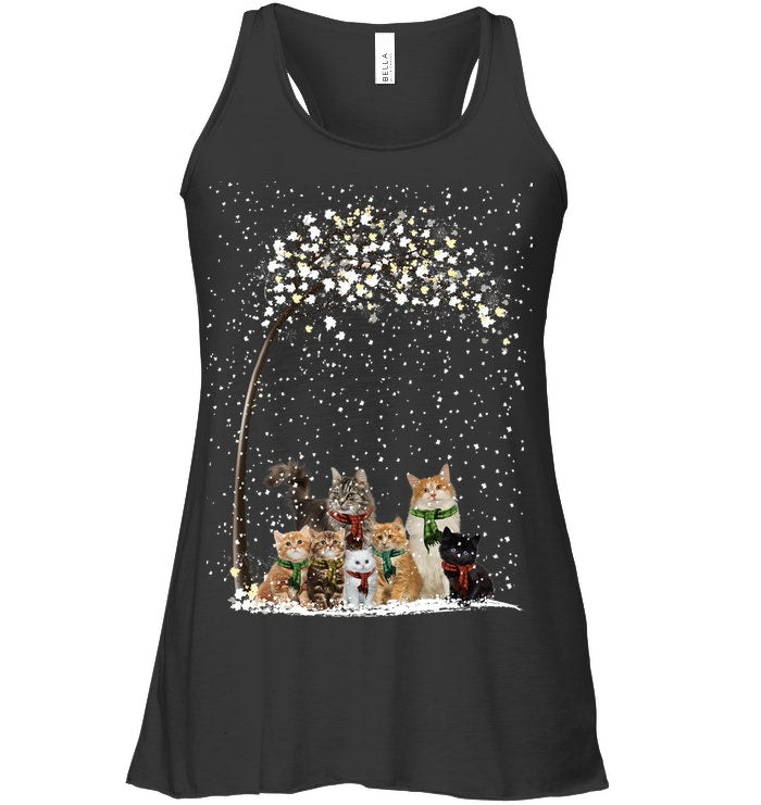 Cats Winter Tree Snowy Gifts Idea Ladies Flowy Tank