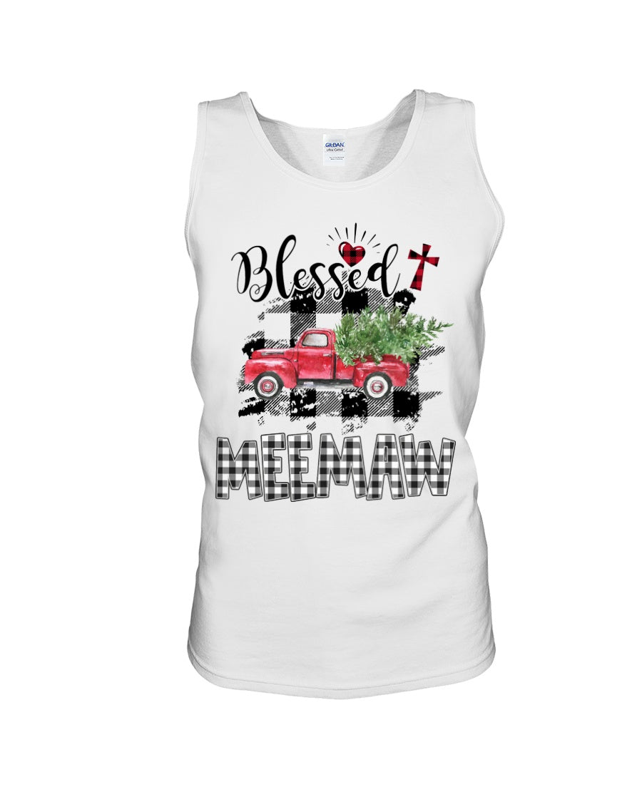 Blessed Meemaw Black And White Plaid Driving Car Custom Design Gifts Unisex Tank Top