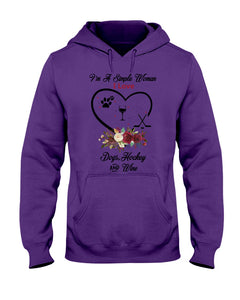 A Simple Woman Loves Dog Hockey And Wine Custom Design Hoodie