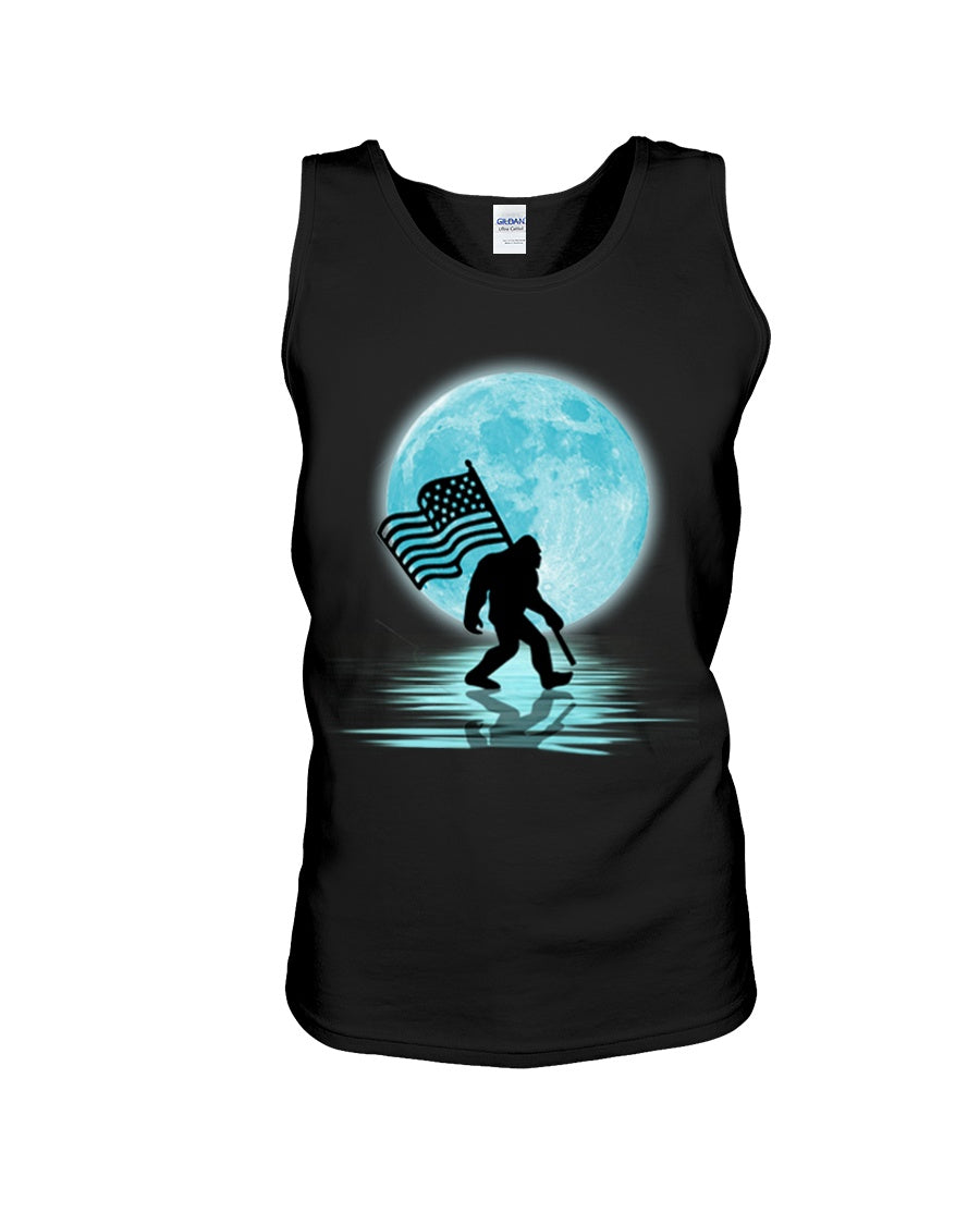 Bigfoot  Moon American Flag Custom Design For Bigfoot Lovers Unisex Tank Top