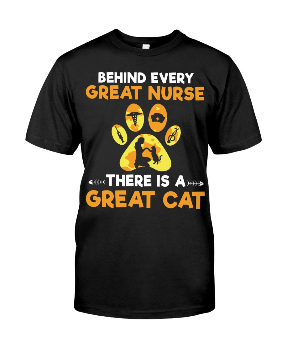 Behind Every Great Nurse There Is A Great Cat Custom Design Guys Tee