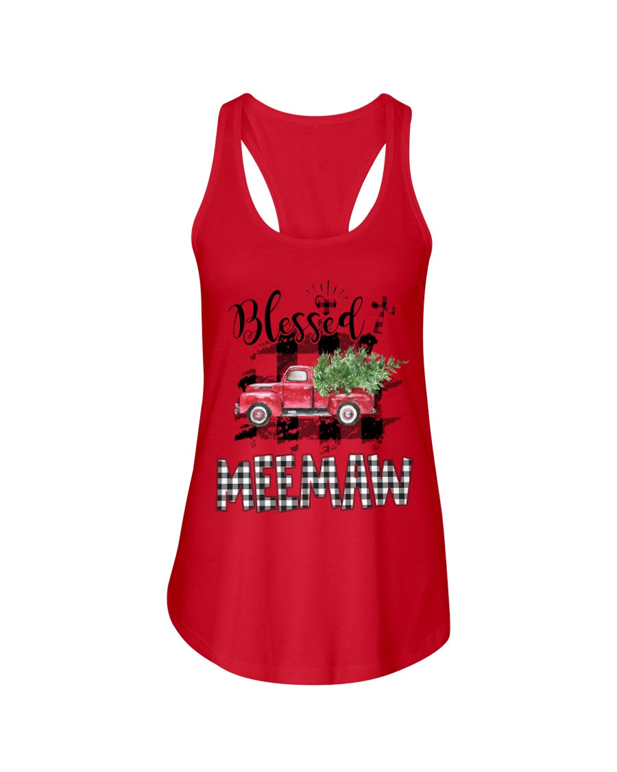 Blessed Meemaw Black And White Plaid Driving Car Custom Design Gifts Ladies Flowy Tank