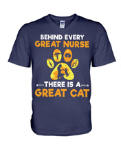 Load image into Gallery viewer, Behind Every Great Nurse There Is A Great Cat Custom Design Guys V-Neck
