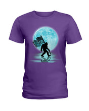 Load image into Gallery viewer, Bigfoot  Moon American Flag Custom Design For Bigfoot Lovers Ladies Tee
