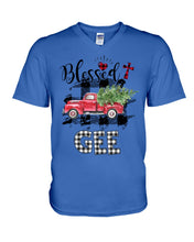 Load image into Gallery viewer, Blessed Gee Black And White Plaid Driving Car Custom Design Gifts Guys V-Neck
