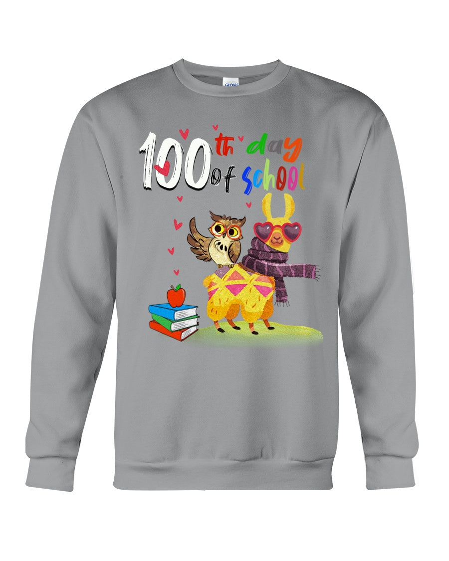 100Th Day Of School Funny Llama  And Owl Gifts For Students Sweatshirt