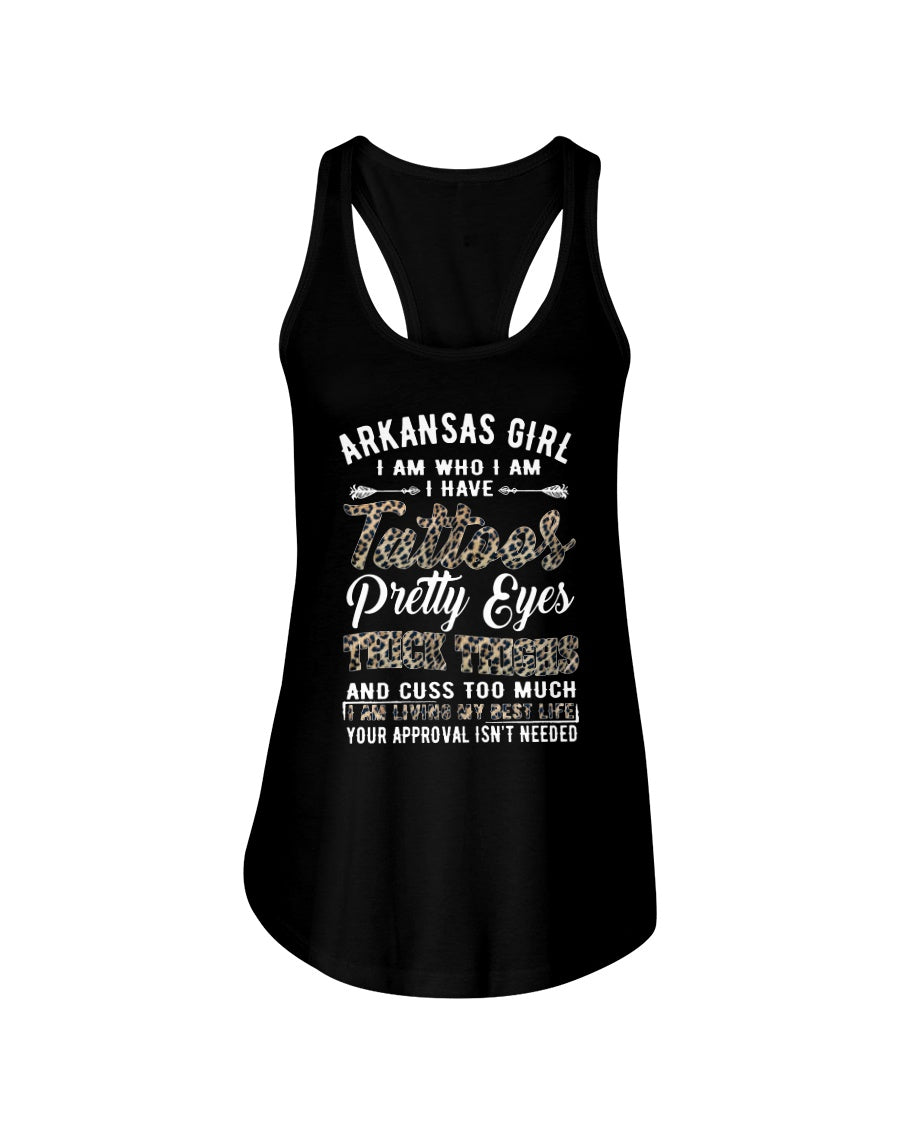 Arkansas Girl Have Tattoos Pretty Eyes Gifts For Arkansas Girls Ladies Flowy Tank