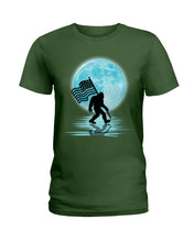 Load image into Gallery viewer, Bigfoot  Moon American Flag Custom Design For Bigfoot Lovers Ladies Tee
