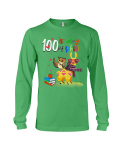 100Th Day Of School Funny Llama  And Owl Gifts For Students Unisex Long Sleeve