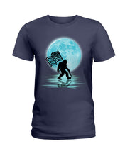 Load image into Gallery viewer, Bigfoot  Moon American Flag Custom Design For Bigfoot Lovers Ladies Tee
