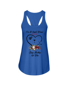 A Simple Woman Loves Dog Hockey And Wine Custom Design Ladies Flowy Tank