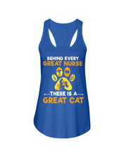 Load image into Gallery viewer, Behind Every Great Nurse There Is A Great Cat Custom Design Ladies Flowy Tank
