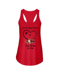 A Simple Woman Loves Dog Hockey And Wine Custom Design Ladies Flowy Tank