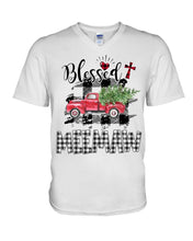 Load image into Gallery viewer, Blessed Meemaw Black And White Plaid Driving Car Custom Design Gifts Guys V-Neck
