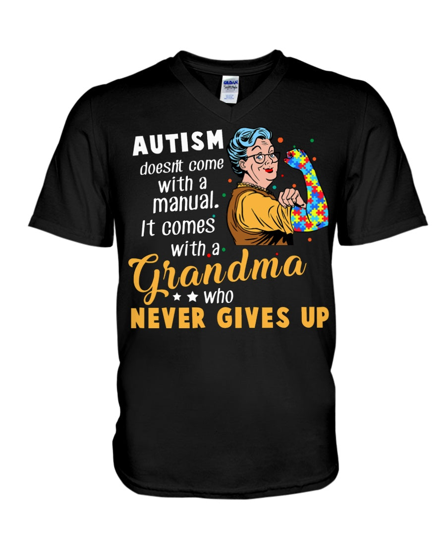 Autism Comes With A Grandma Who Never Gives Up Guys V-Neck