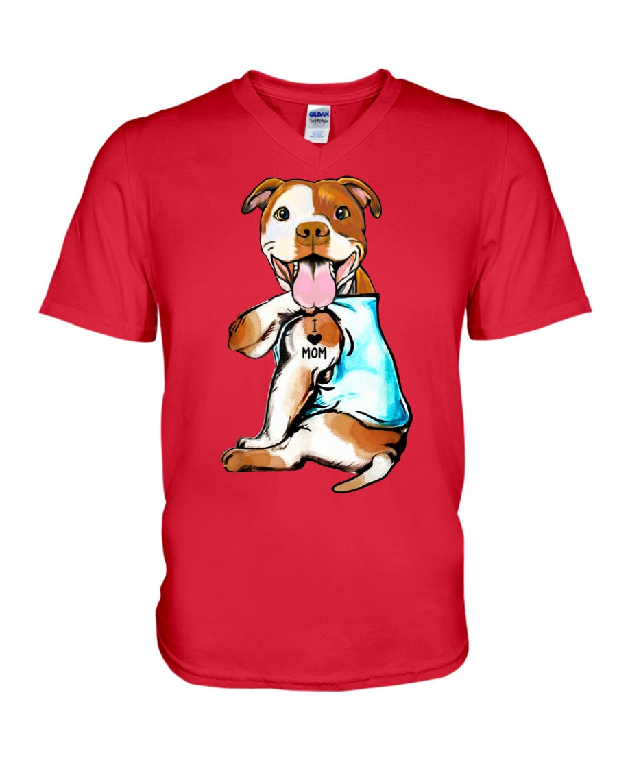 Bull I Love Mom Custom Design Gifts For Dog Lovers Guys V-Neck