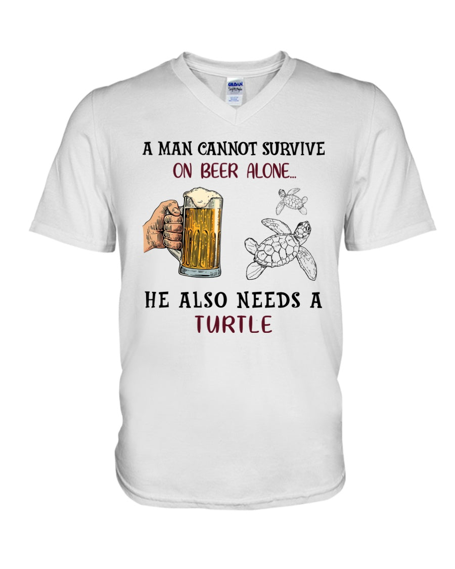 Cannot Live On Beer Alone We Also Needs A Turtle Custom Design Guys V-Neck