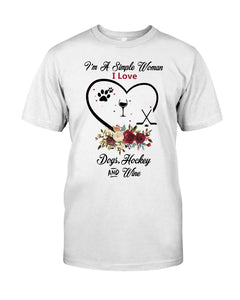 A Simple Woman Loves Dog Hockey And Wine Custom Design Guys Tee