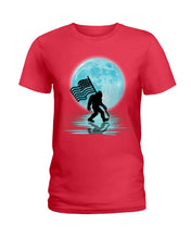 Load image into Gallery viewer, Bigfoot  Moon American Flag Custom Design For Bigfoot Lovers Ladies Tee

