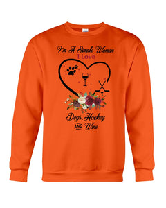 A Simple Woman Loves Dog Hockey And Wine Custom Design Sweatshirt