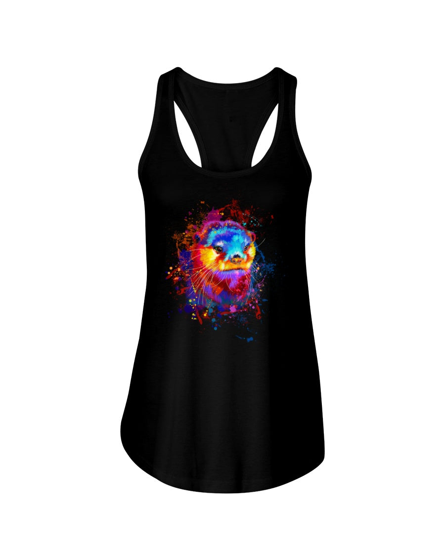 Colorful Sea Otter Custom Design For Animal Lovers Ladies Flowy Tank