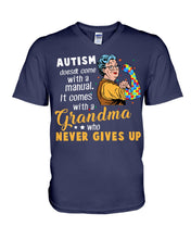 Load image into Gallery viewer, Autism Comes With A Grandma Who Never Gives Up Guys V-Neck
