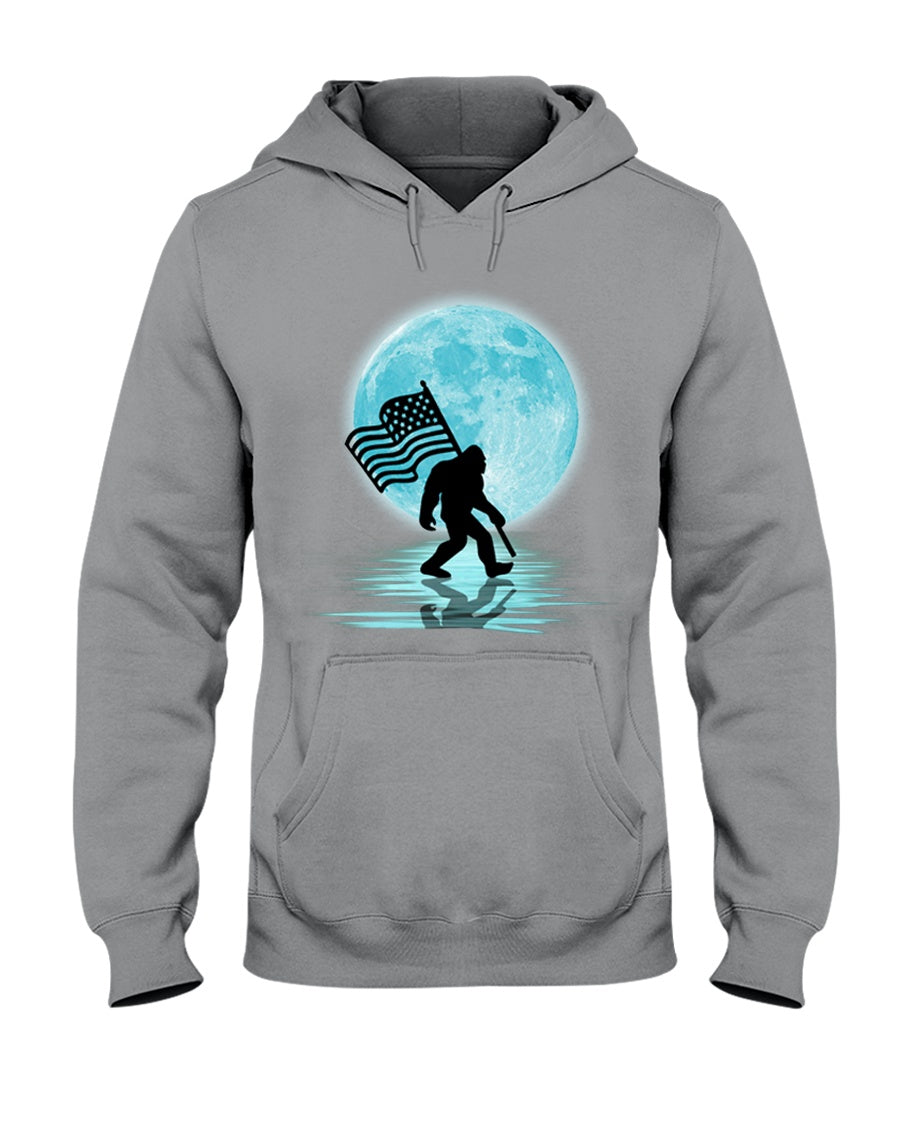 Bigfoot  Moon American Flag Custom Design For Bigfoot Lovers Hoodie