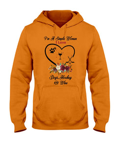 A Simple Woman Loves Dog Hockey And Wine Custom Design Hoodie