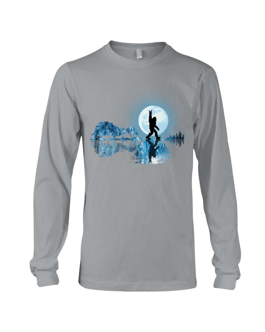 Bigfoot Guitar And Lake  Meaningful Gifts For Bigfoot Lovers Unisex Long Sleeve