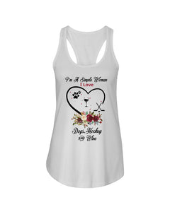 A Simple Woman Loves Dog Hockey And Wine Custom Design Ladies Flowy Tank