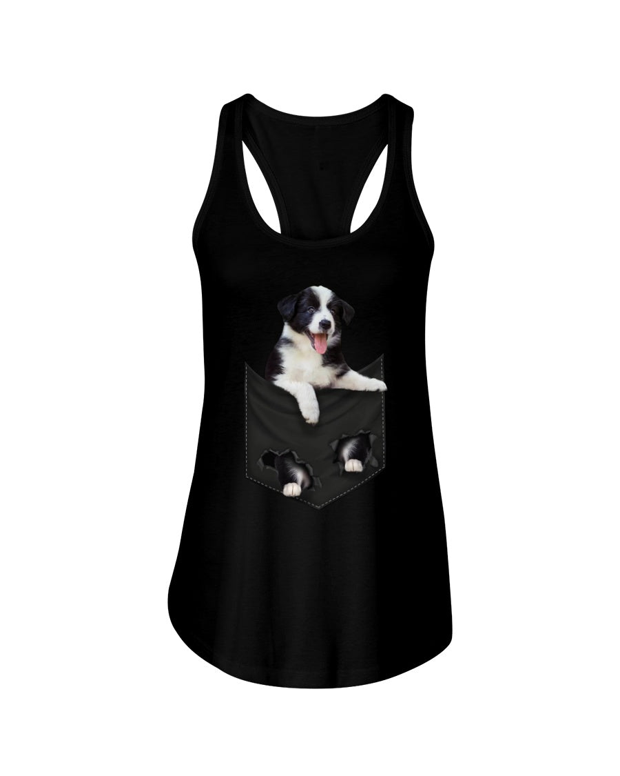 Border Collie In Pocket Personalized Name Gifts For Dog Lovers Ladies Flowy Tank
