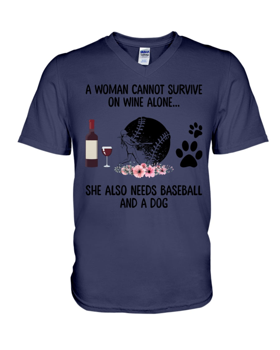 A Woman Cannot Survive On Wine Alone Gifts Guys V-Neck