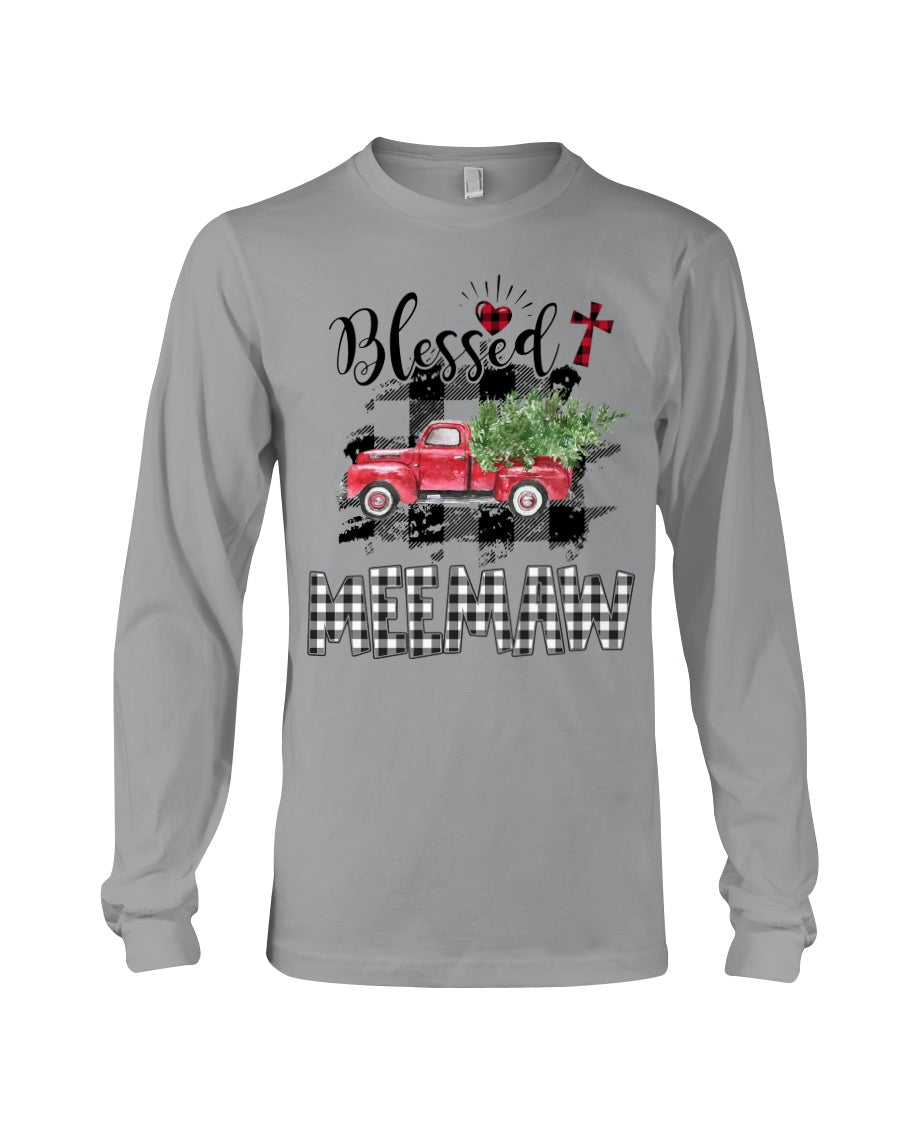 Blessed Meemaw Black And White Plaid Driving Car Custom Design Gifts Unisex Long Sleeve