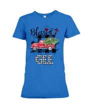 Load image into Gallery viewer, Blessed Gee Black And White Plaid Driving Car Custom Design Gifts Ladies Tee
