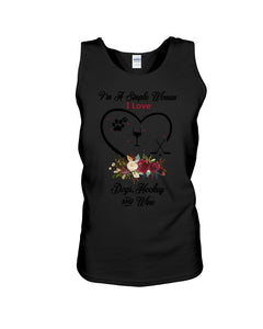 A Simple Woman Loves Dog Hockey And Wine Custom Design Unisex Tank Top