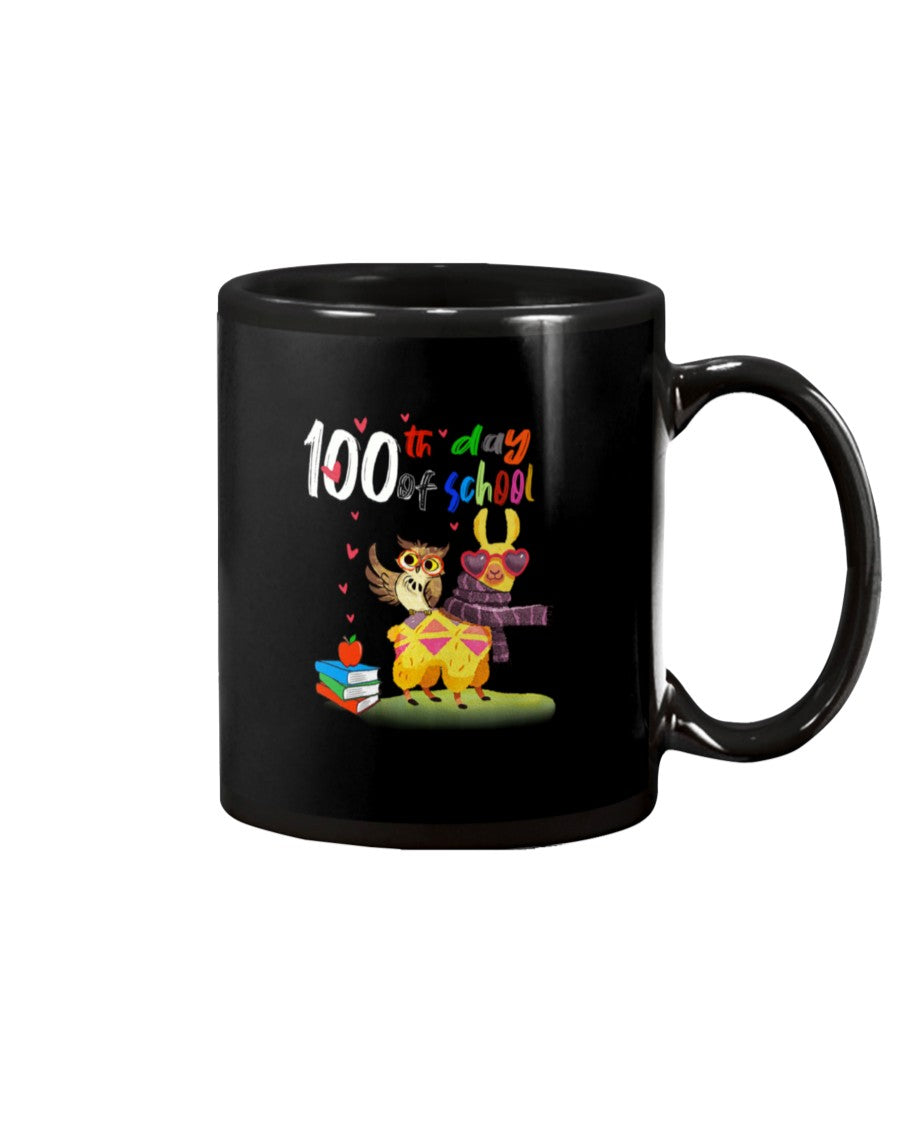 100Th Day Of School Funny Llama  And Owl Gifts For Students Mug