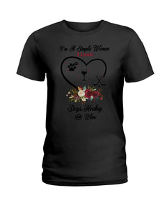 A Simple Woman Loves Dog Hockey And Wine Custom Design Ladies Tee